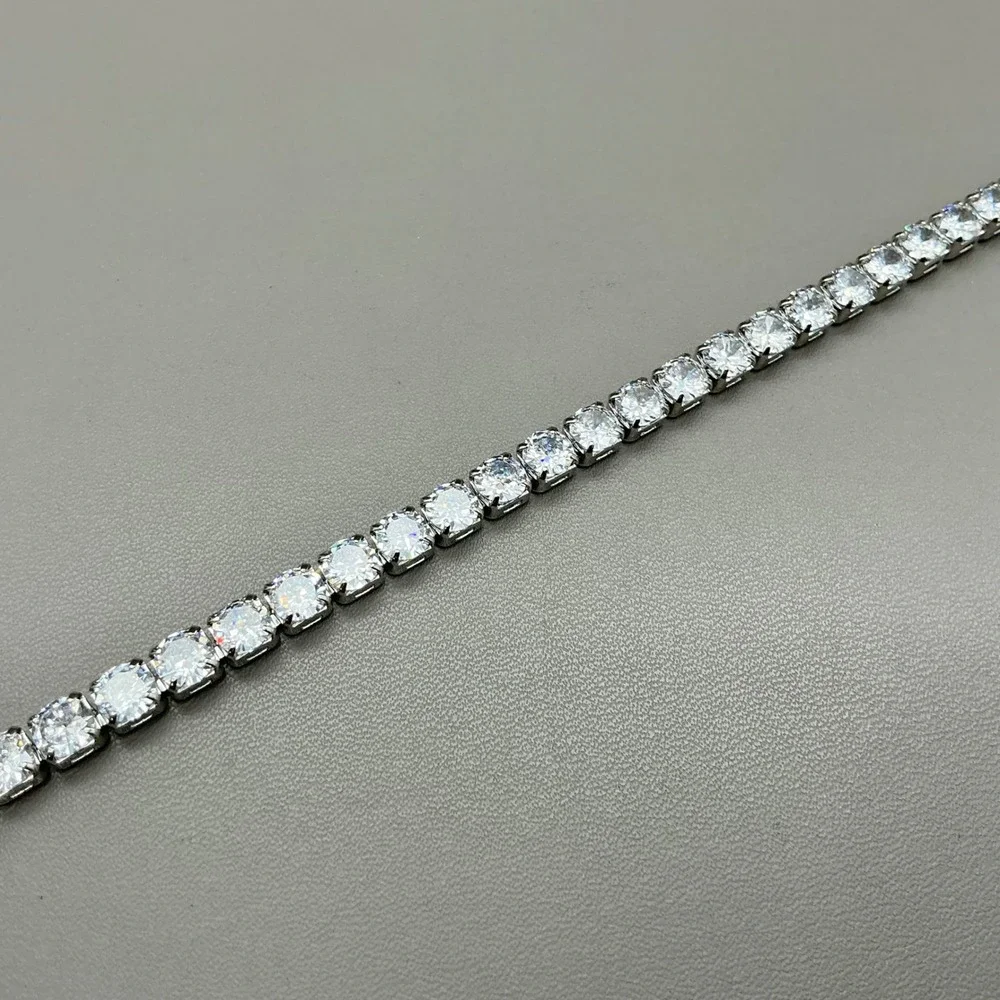 Tennis Bracelet Women Silver Tone Clear Cubic Zirconia Round Cut Classic Jewelry